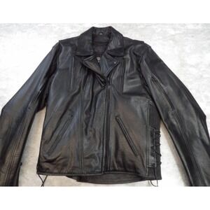 Xelement Jacket Mens Medium Black Leather Motorcycle Biker Quilted‎ Lined Zip Up